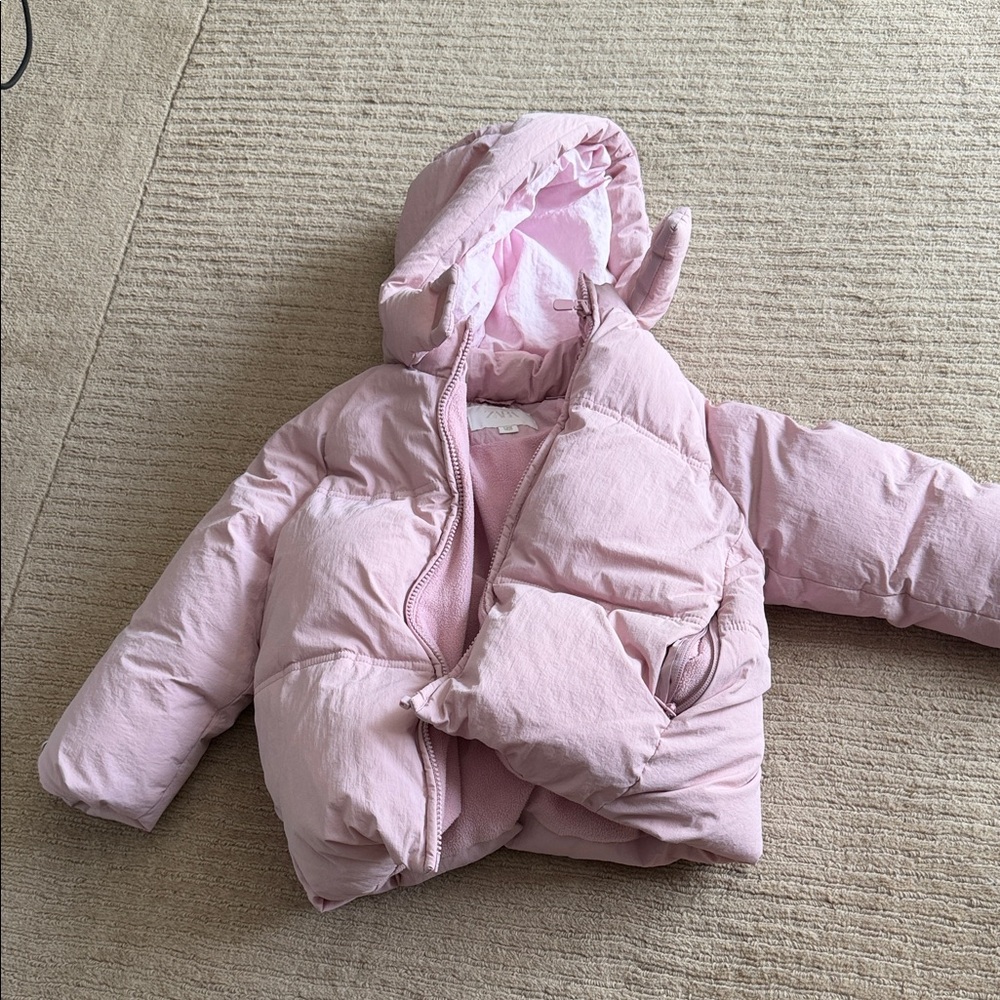 Zara Light Pink Puffer Jacket with Hood - Kids